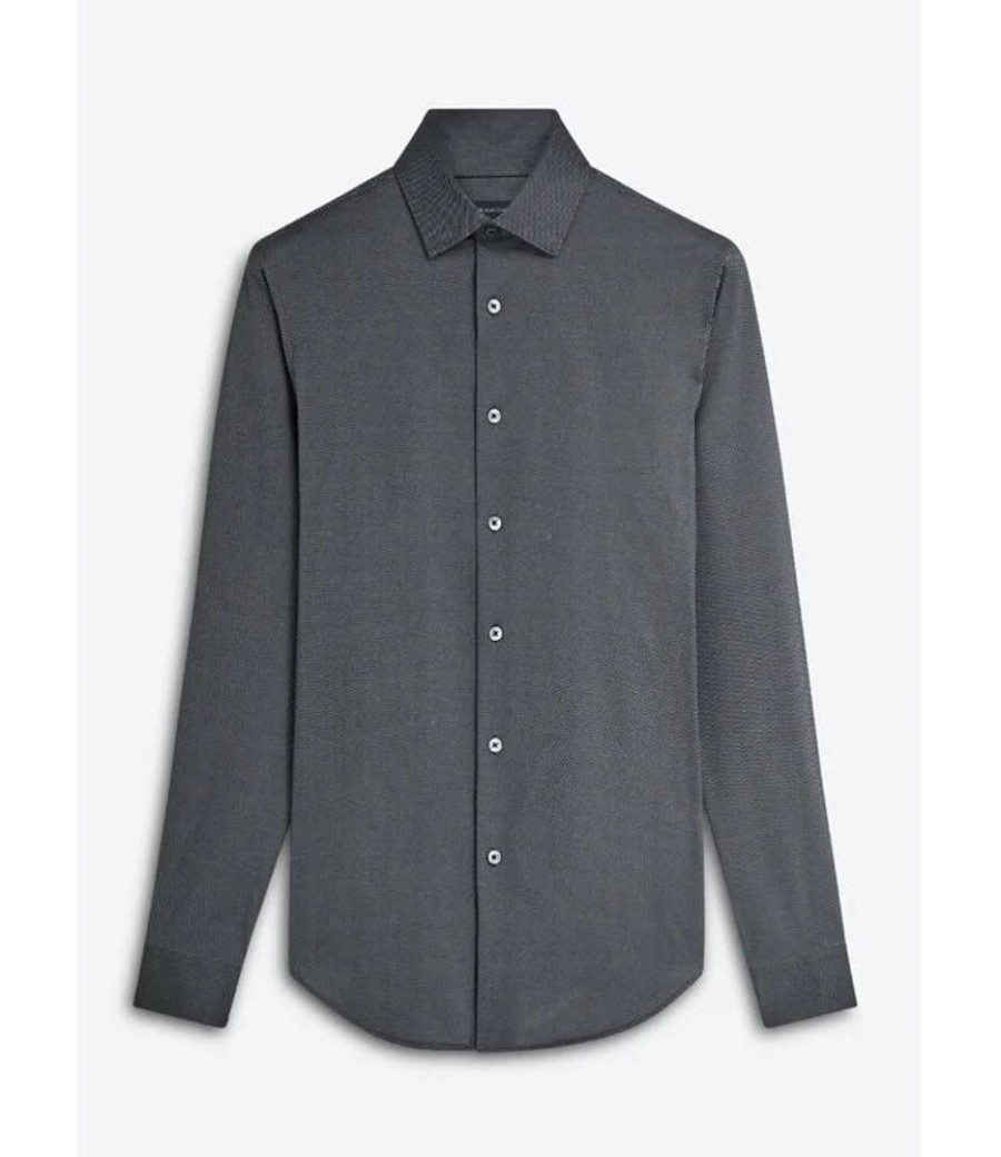 Men BUGATCHI Tops | Bugatchi- Men'S Modern Fit Diagonal Stripe Shirt Caviar