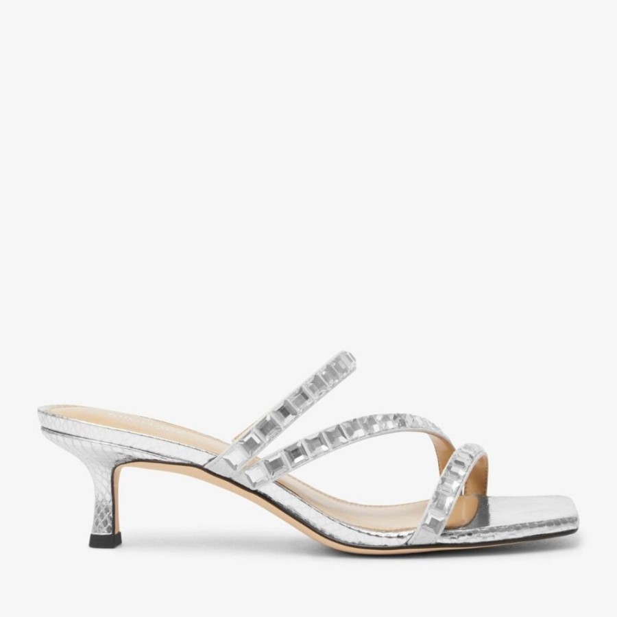 Women MICHAEL KORS Casual Footwear | Michael Kors- Women'S Celia Kitten Slide Dress Sandal Silver