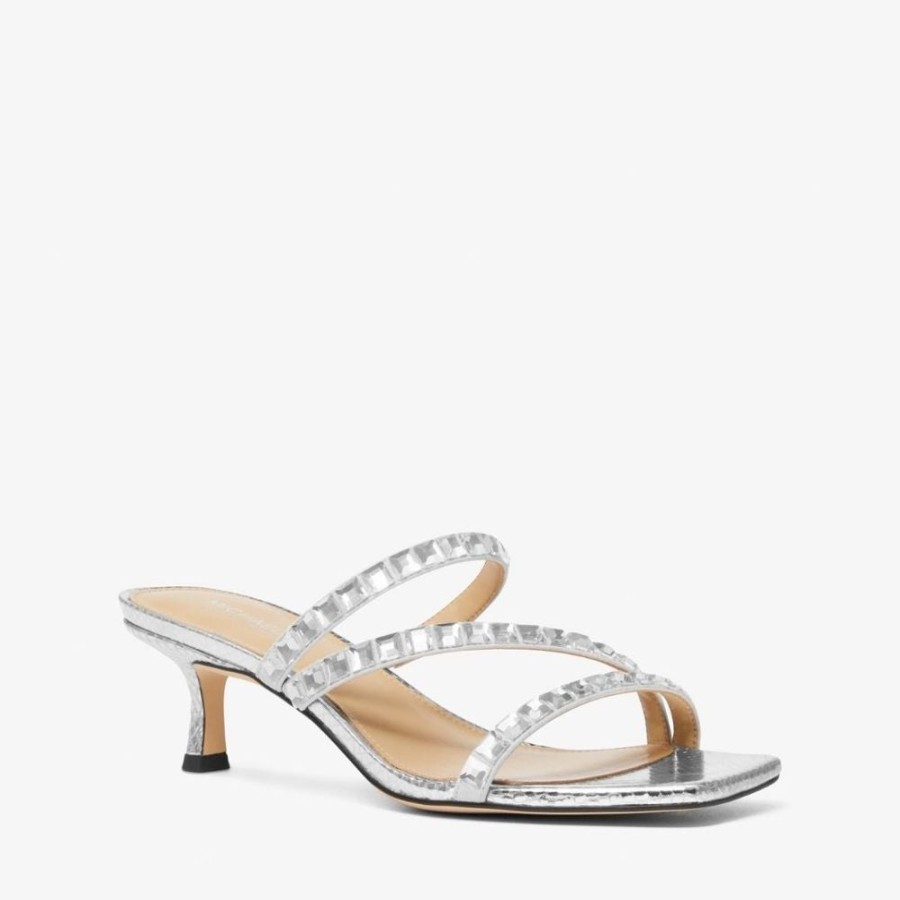 Women MICHAEL KORS Casual Footwear | Michael Kors- Women'S Celia Kitten Slide Dress Sandal Silver