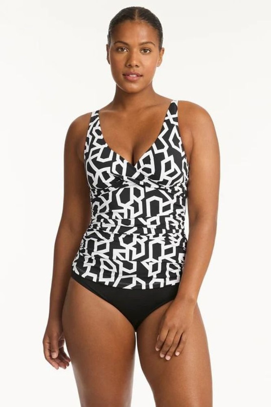 Women SEA LEVEL Tops | Sea Level- Ladies Deco Cross Front Tankini Black