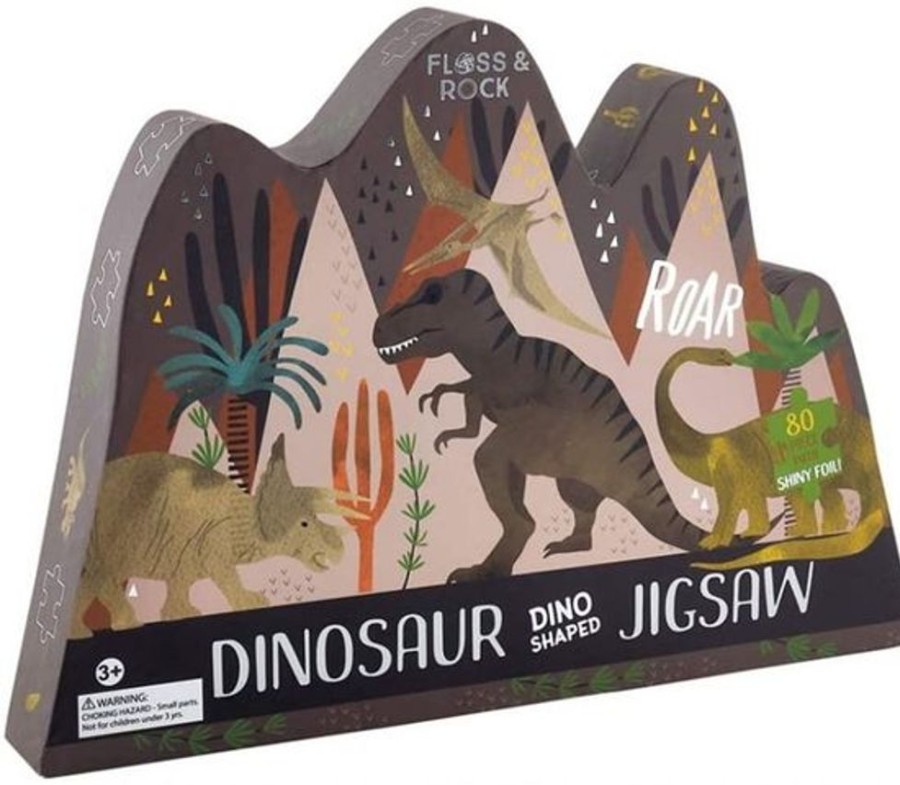 Kid FLOSS & ROCK Toys | Floss & Rock- Dinosaur Shaped Jigsaw Puzzle