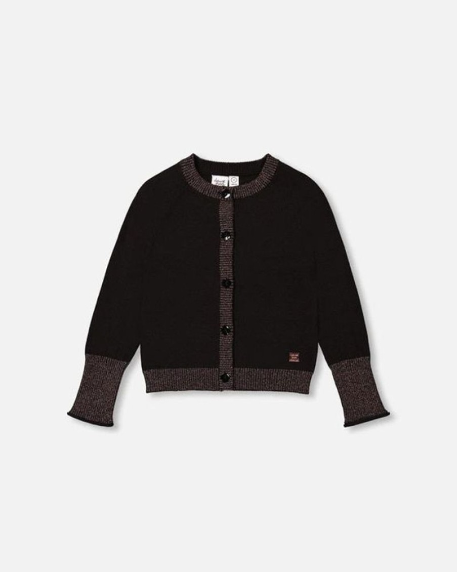 Kid DEUXPARDEUX Tops | Deux Par Deux- Kids Knitted Cardigan Anthracite