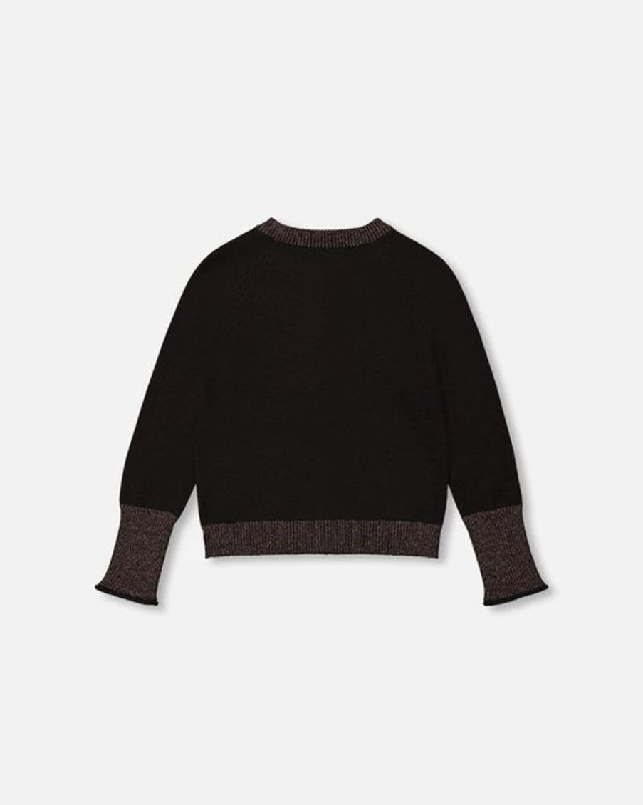 Kid DEUXPARDEUX Tops | Deux Par Deux- Kids Knitted Cardigan Anthracite