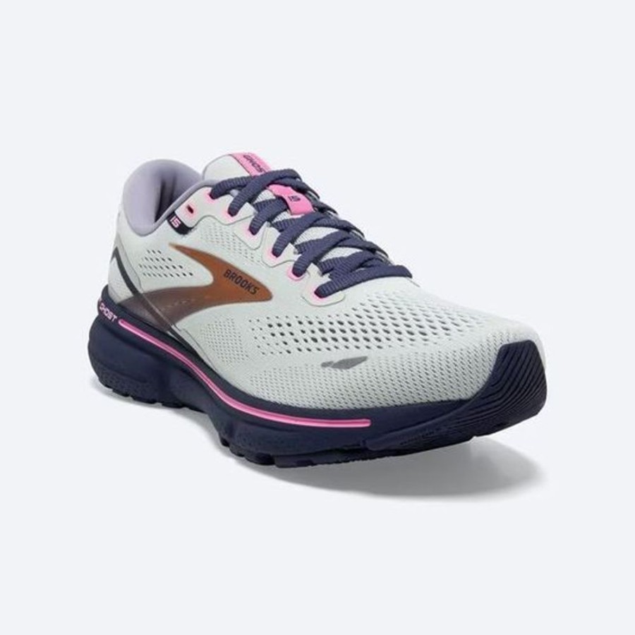 Women BROOKS Sneakers | Brooks- Women'S Ghost 15 Athletic Shoe Spa Blue-Neo Pink