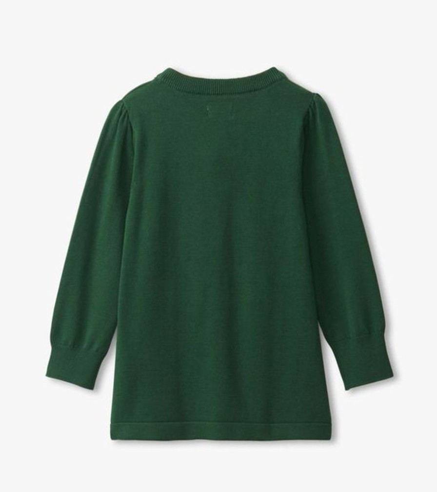 Kid HATLEY Tops | Hatley- Girls Golden Bow Sweater Tunic Green