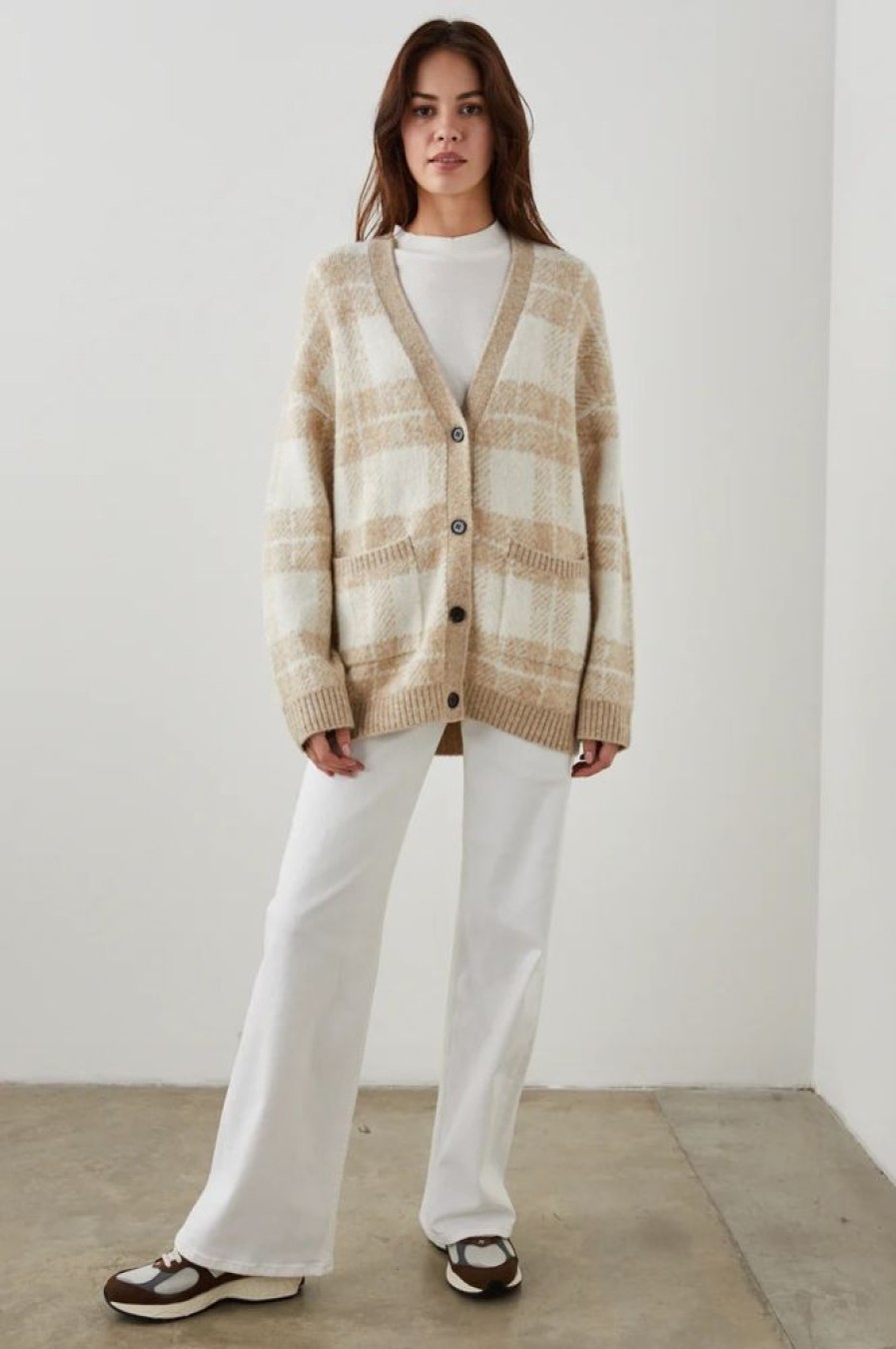 Women RAILS Tops | Rails- Runi Cardigan Ivory Sand Plaid