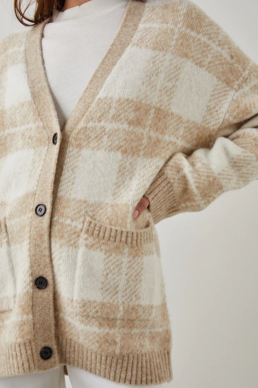 Women RAILS Tops | Rails- Runi Cardigan Ivory Sand Plaid