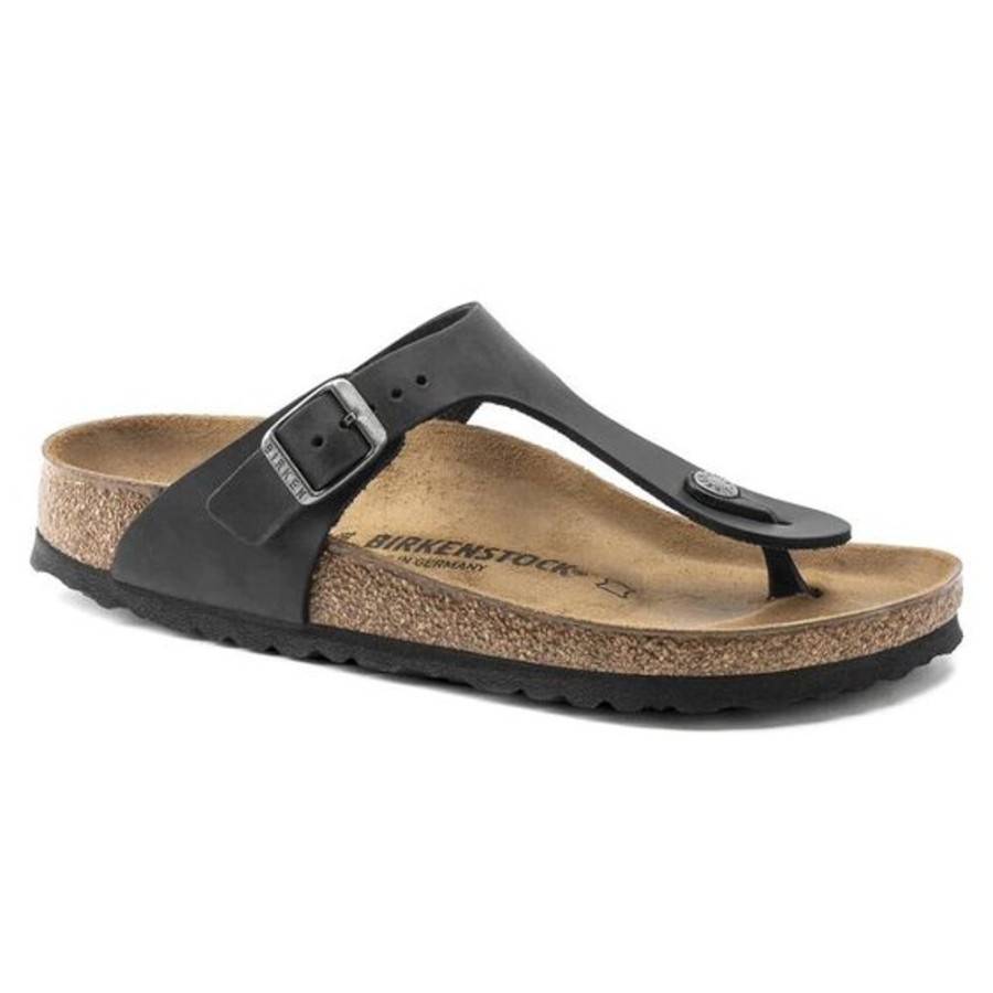 Women BIRKENSTOCK Casual Footwear | Birkenstock- Women'S Gizeh Oiled Leather Sandal Black