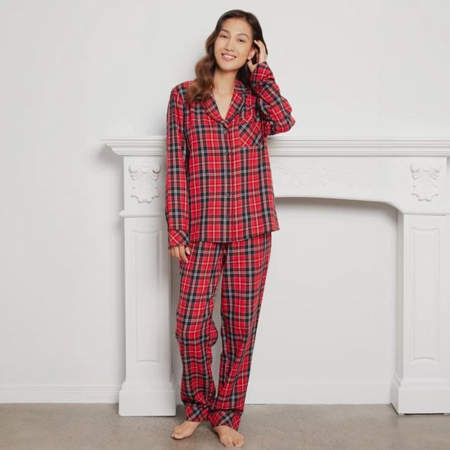 Women PETIT LEM Sleepwear & Lounge | Petit Lem- Ladies Scarlet Tartan Plaid Sleep Set Red