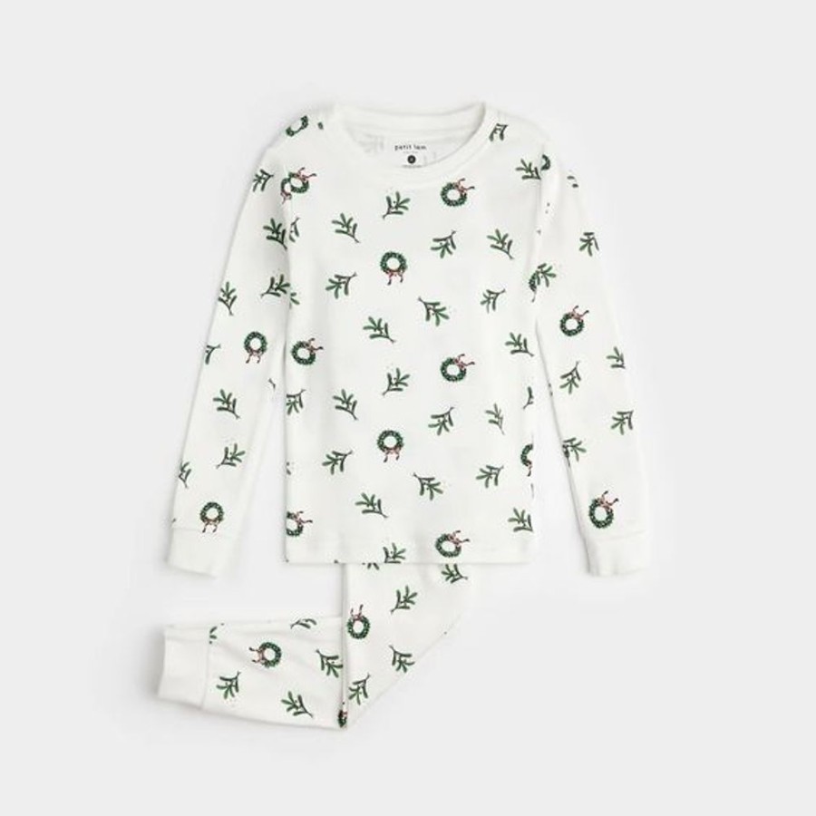 Kid PETIT LEM Sleepwear | Petit Lem- Little Kids Wreath Print Pajama Set Off White