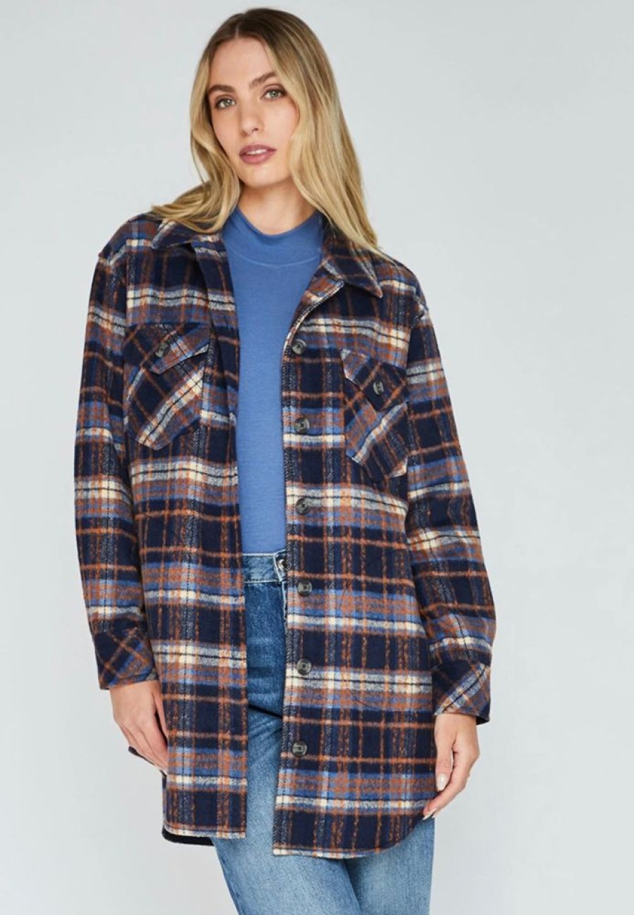 Women GENTLE FAWN Coats & Jackets | Gentle Fawn- Women'S Leighton Shacket Navy Plaid