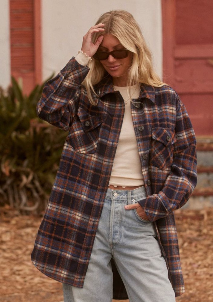 Women GENTLE FAWN Coats & Jackets | Gentle Fawn- Women'S Leighton Shacket Navy Plaid