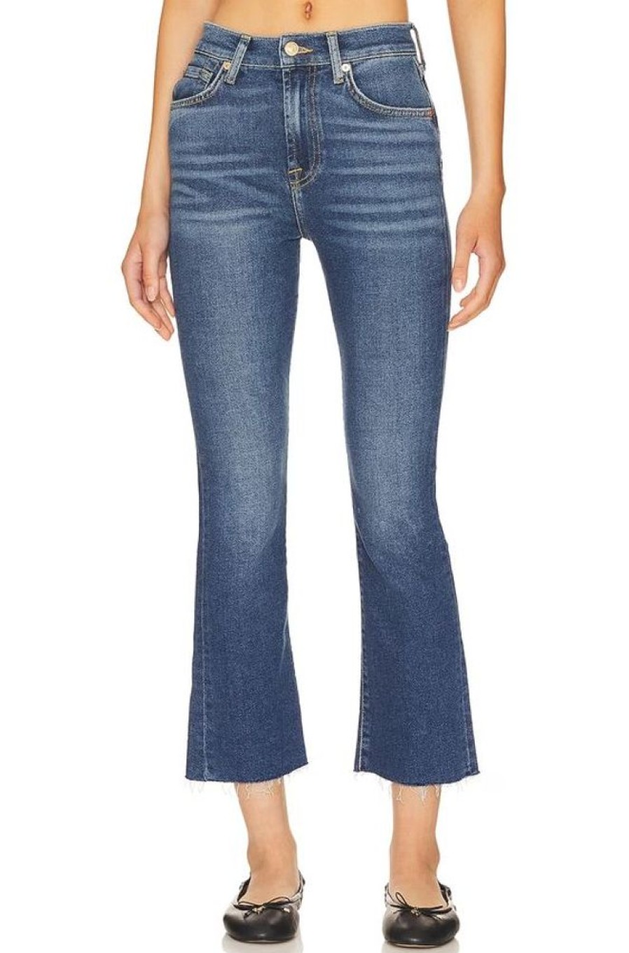 Women 7 FOR ALL MANKIND Bottoms | 7 For All Mankind- Women'S High Waisted Slim Kick Jeans Blue Print