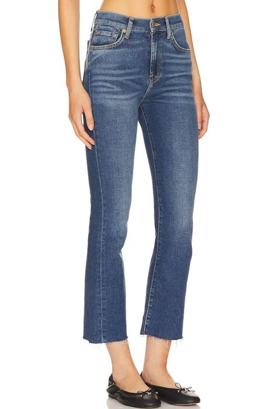 Women 7 FOR ALL MANKIND Bottoms | 7 For All Mankind- Women'S High Waisted Slim Kick Jeans Blue Print