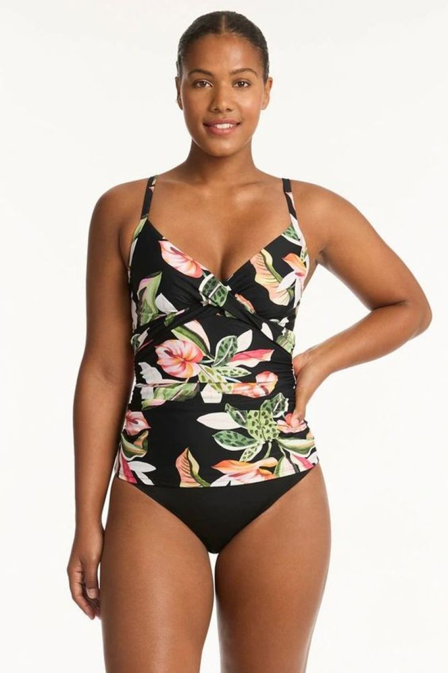 Women SEA LEVEL Tops | Sea Level- Ladies Sundown Twist Front Tankini Black Floral