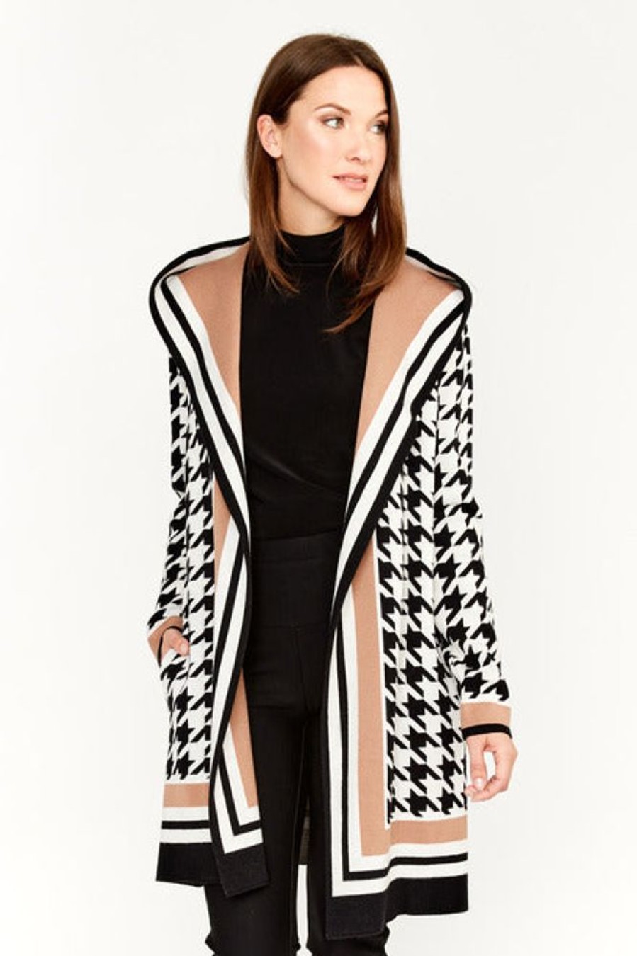 Women FRANK LYMAN Tops | Frank Lyman- Tri Tone Houndstooth Jacket Black-Taupe