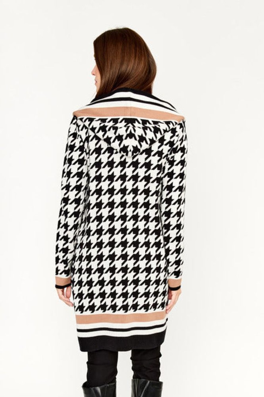 Women FRANK LYMAN Tops | Frank Lyman- Tri Tone Houndstooth Jacket Black-Taupe