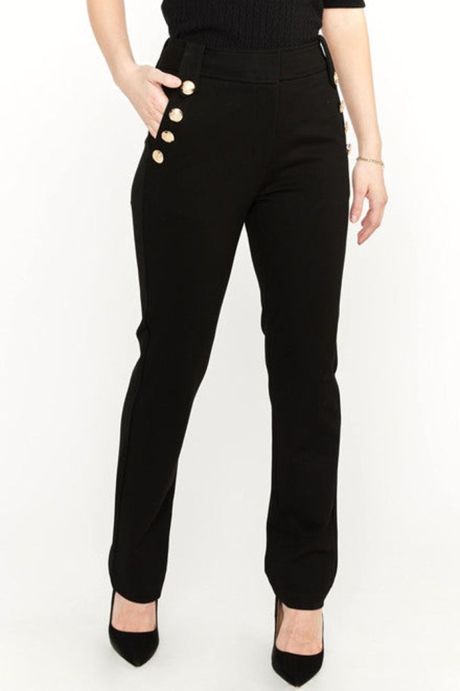 Women FRANK LYMAN Bottoms | Frank Lyman- Metallic Button Down Jeans Black