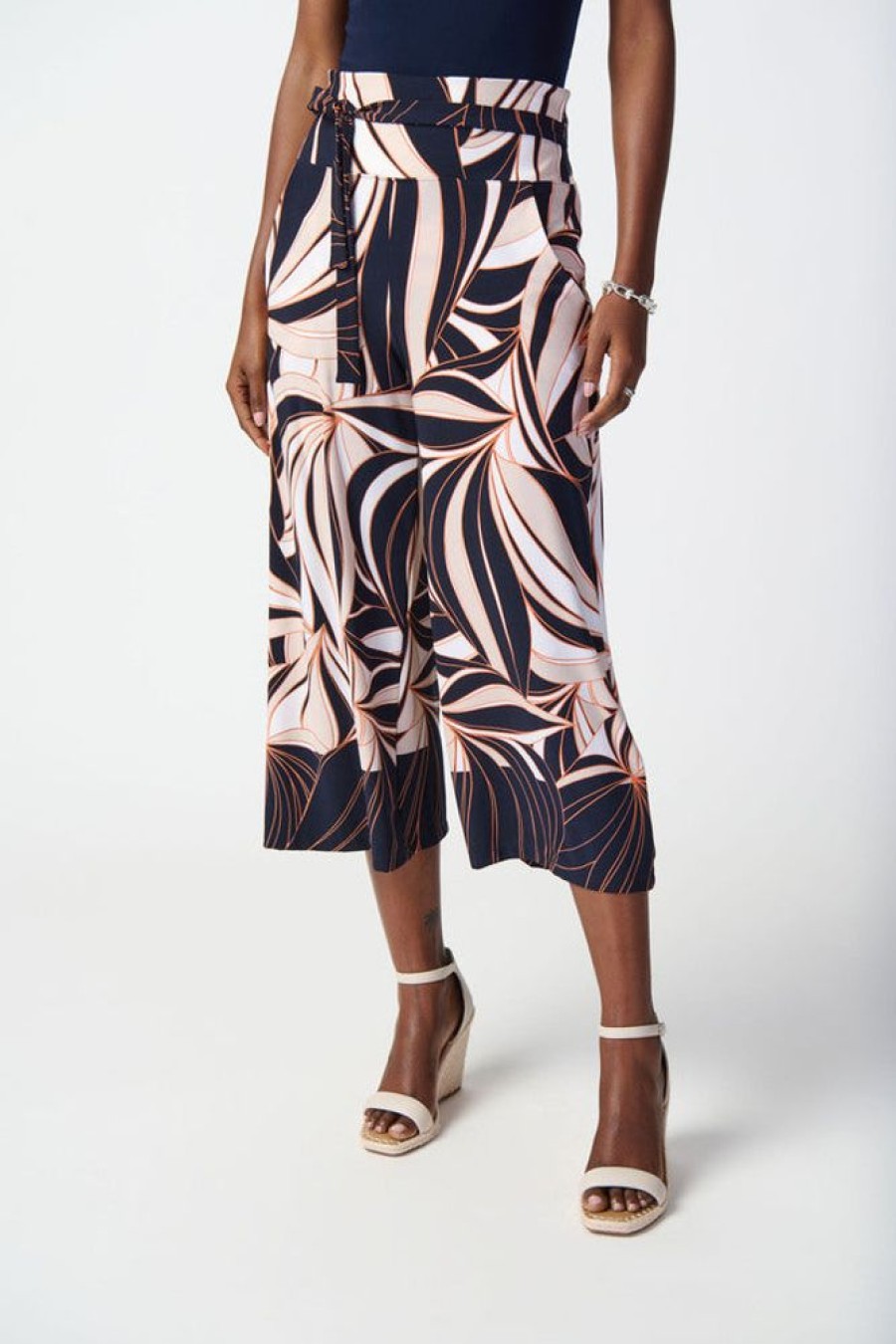 Women JOSEPH RIBKOFF Bottoms | Joseph Ribkoff- Loose-Fit Wave Print Pants