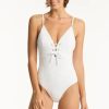 Women SEA LEVEL Bottoms | Sea Level- Women'S Interlace Tri 1Pc Swimsuit White