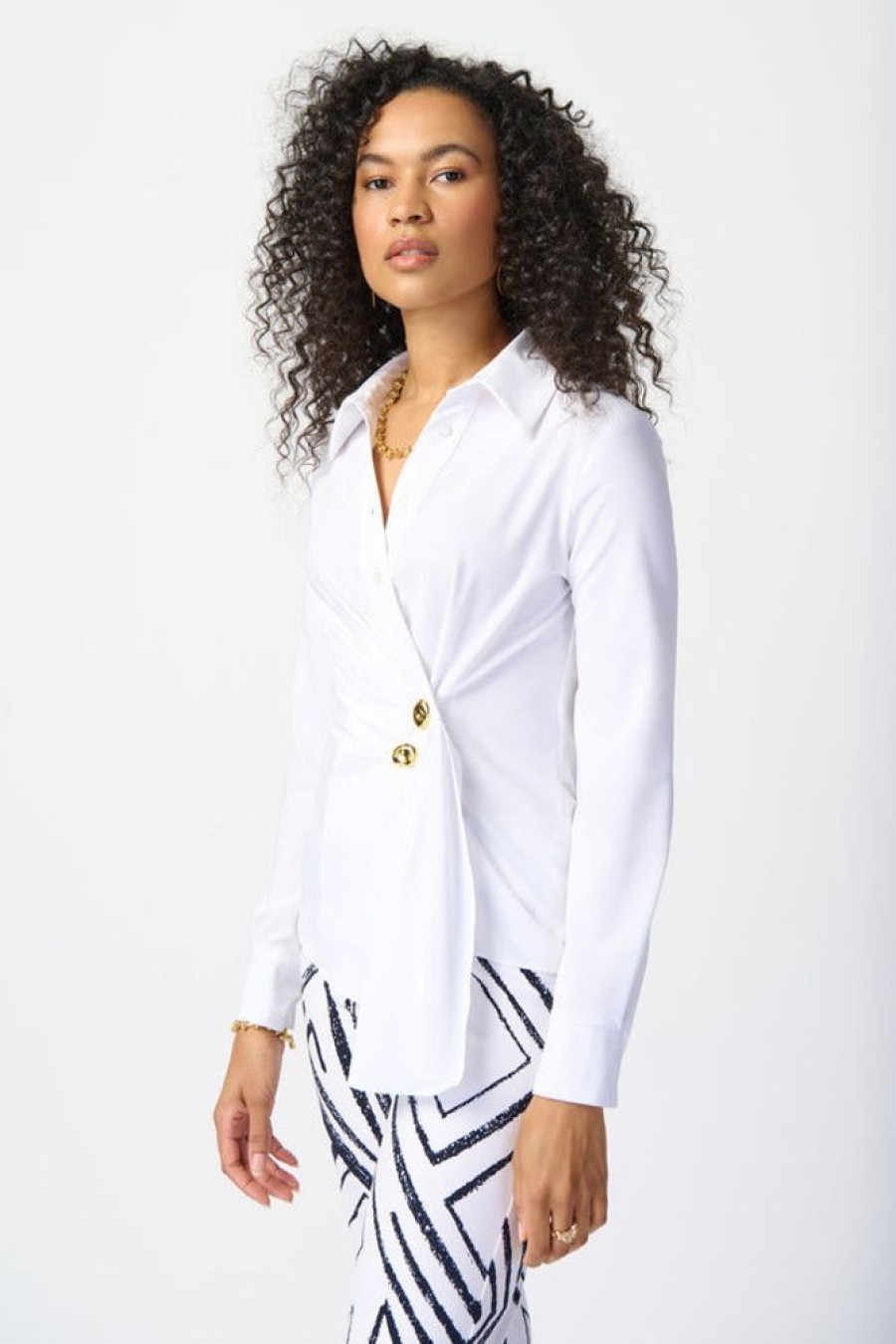 Women JOSEPH RIBKOFF Tops | Joseph Ribkoff- Pleated Wrap Front Blouse Optic White