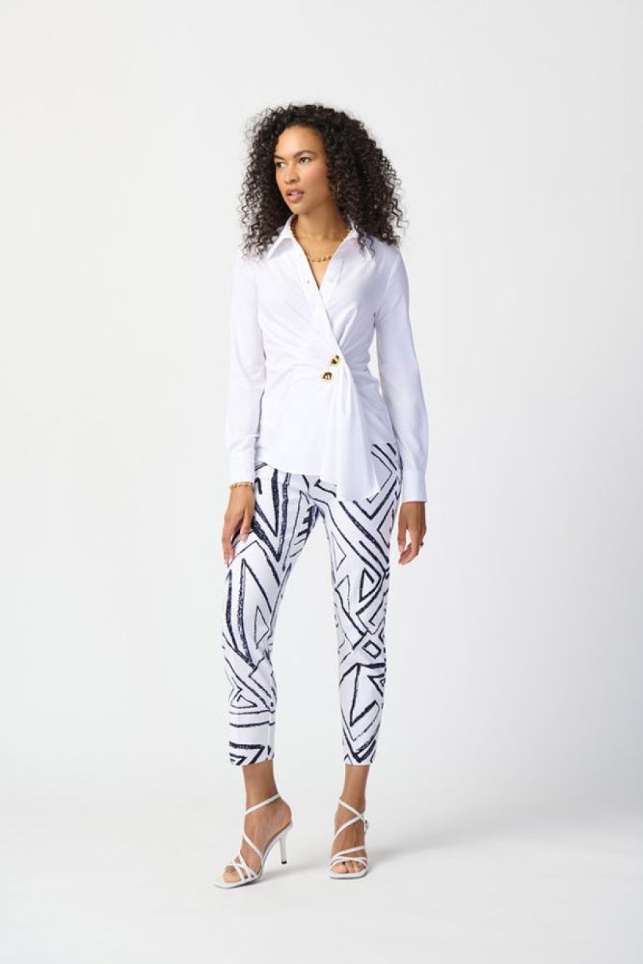 Women JOSEPH RIBKOFF Tops | Joseph Ribkoff- Pleated Wrap Front Blouse Optic White