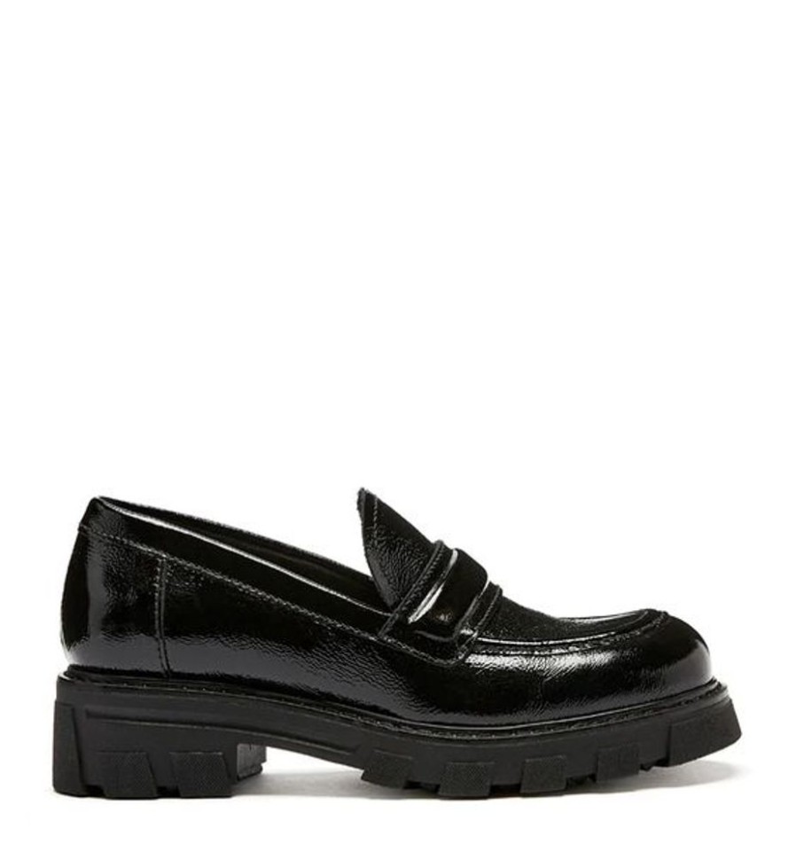 Women LA CANADIENNE Dress Shoes | La Canadienne- Women'S Douglas Loafer Blk Crinkle Pat