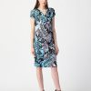 Women JOSEPH RIBKOFF Dresses | Joseph Ribkoff- Leaf Print Wrap Front Dress Black Multi