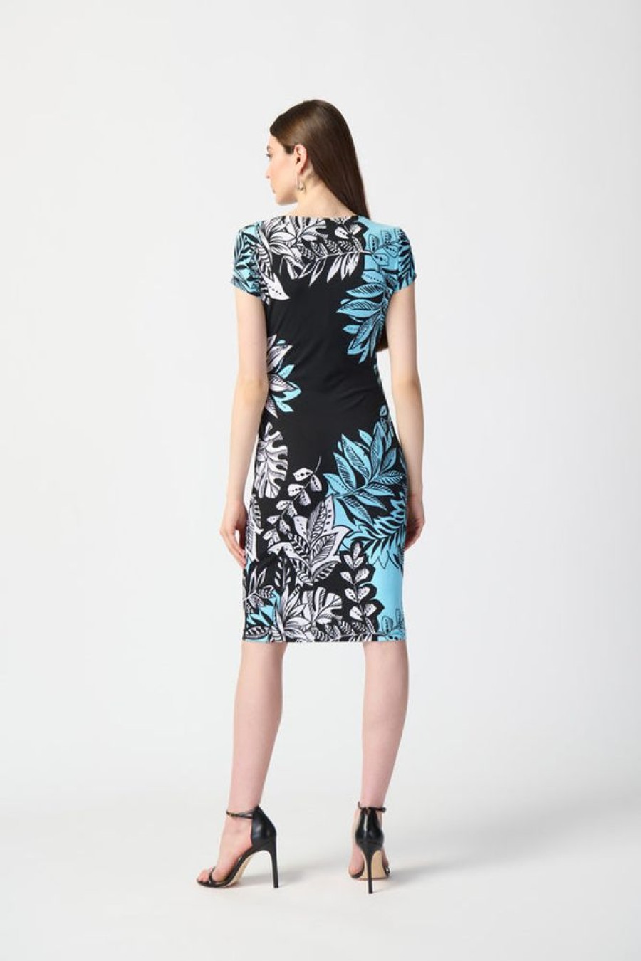 Women JOSEPH RIBKOFF Dresses | Joseph Ribkoff- Leaf Print Wrap Front Dress Black Multi