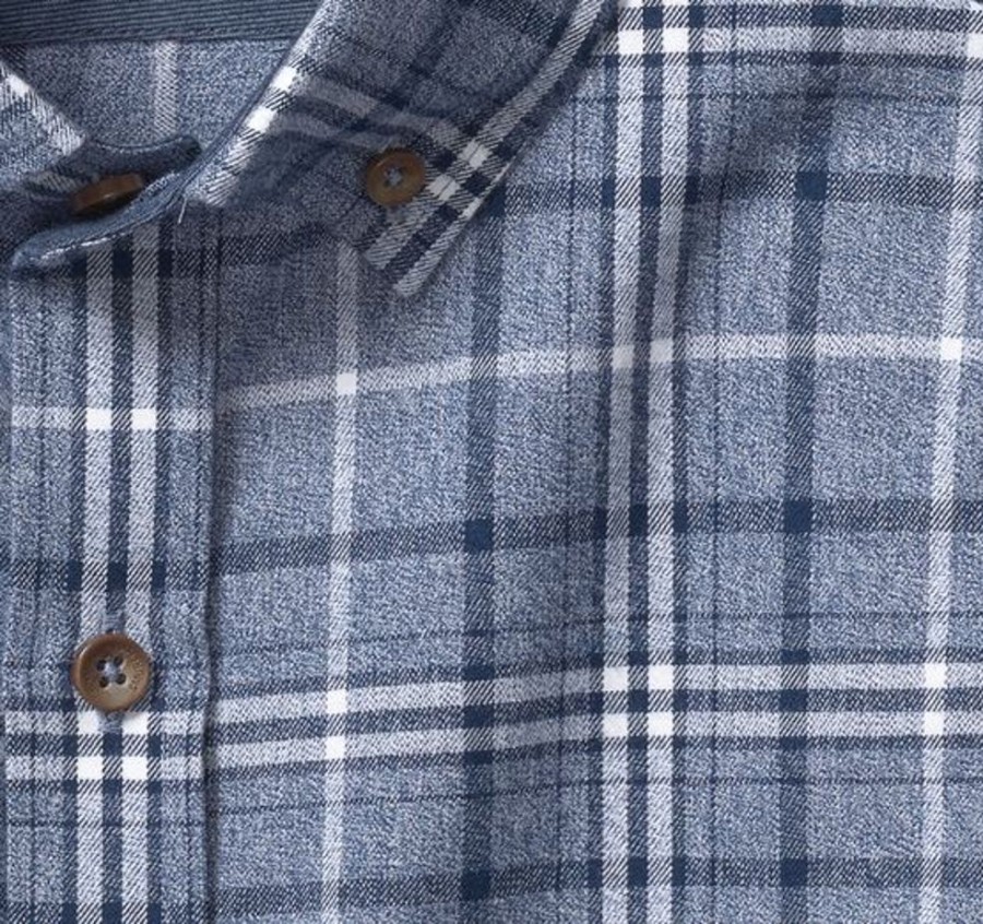 Men JOHNSTON & MURPHY Tops | Johnston & Murphy- Men'S Brushed Heathered Woven Shirt Navy Plaid