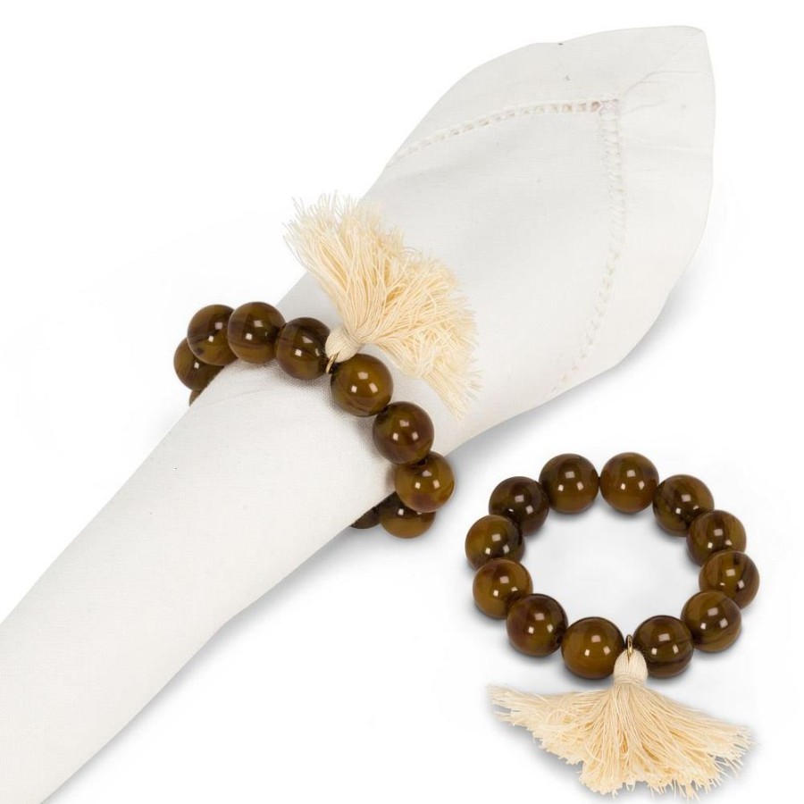 Cottage Kitchen ABBOTT Dinnerware | Abbott- Beaded Napkin Ring With Tassel