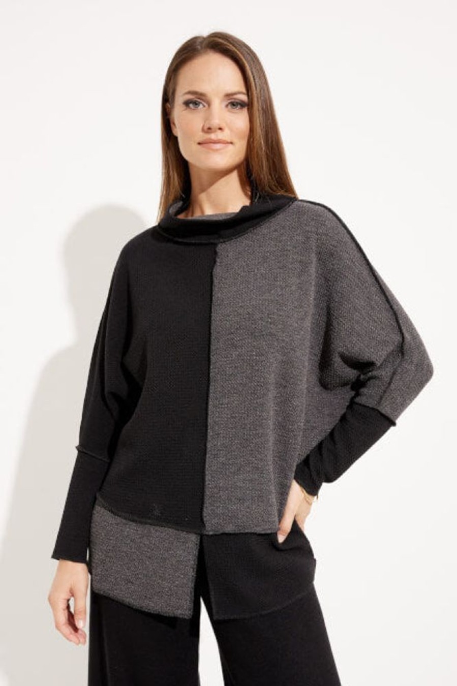 Women JOSEPH RIBKOFF Tops | Joseph Ribkoff- Colour-Blocked Knit Top Blk-Grey