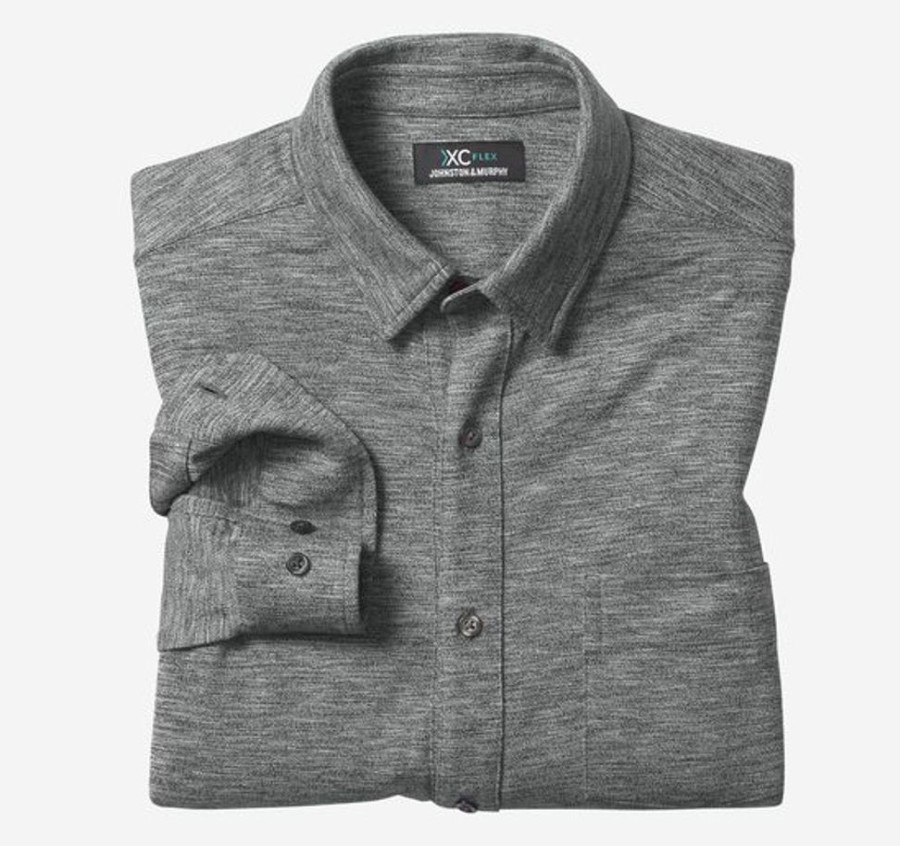 Men JOHNSTON & MURPHY Tops | Johnston & Murphy- Men'S Xc Flex® Stretch Textured Long-Sleeve Shirt Charcoal