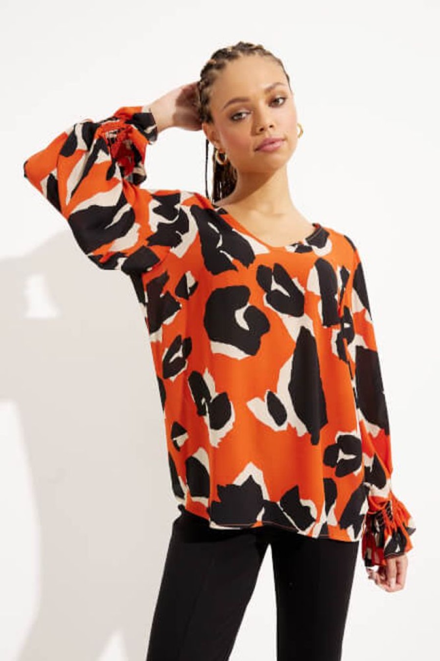 Women JOSEPH RIBKOFF Tops | Joseph Ribkoff- Animal Print Puff Sleeve Top Tandori-Multi