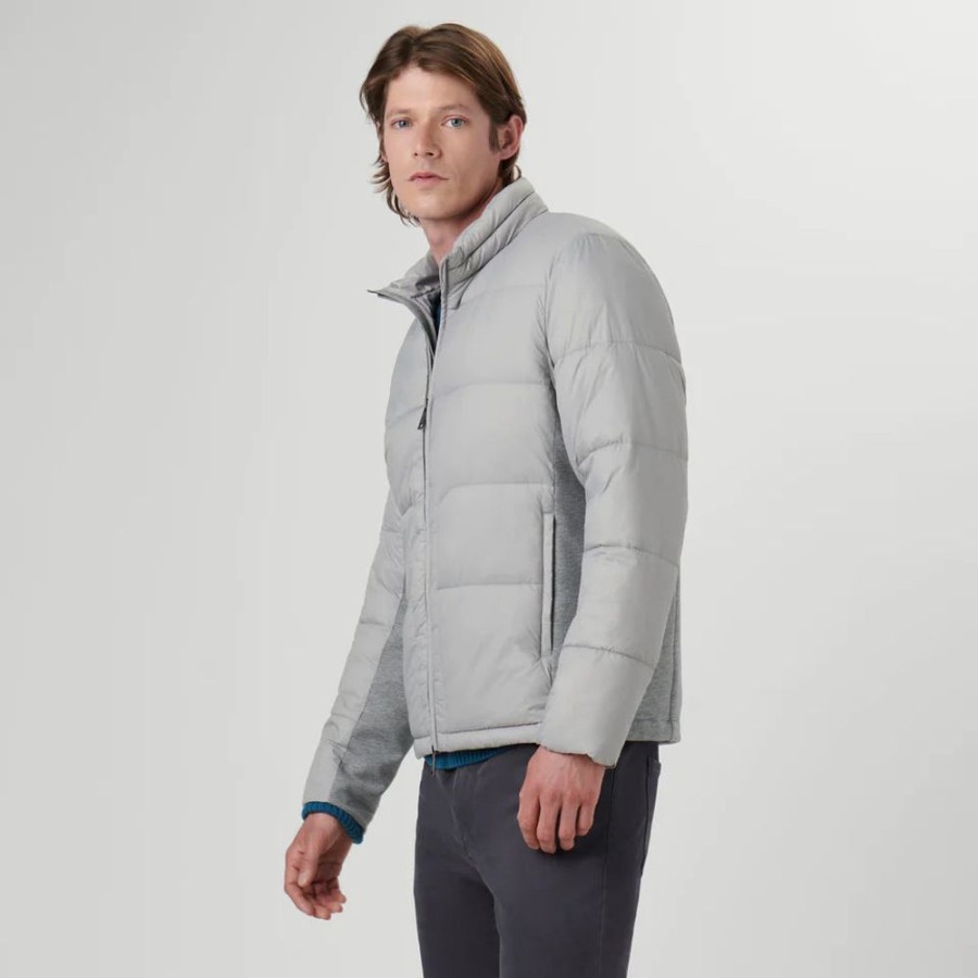 Men BUGATCHI Coats & Jackets | Bugatchi- Men'S Quilted Bomber Jacket With Stow-Away Hood Cement