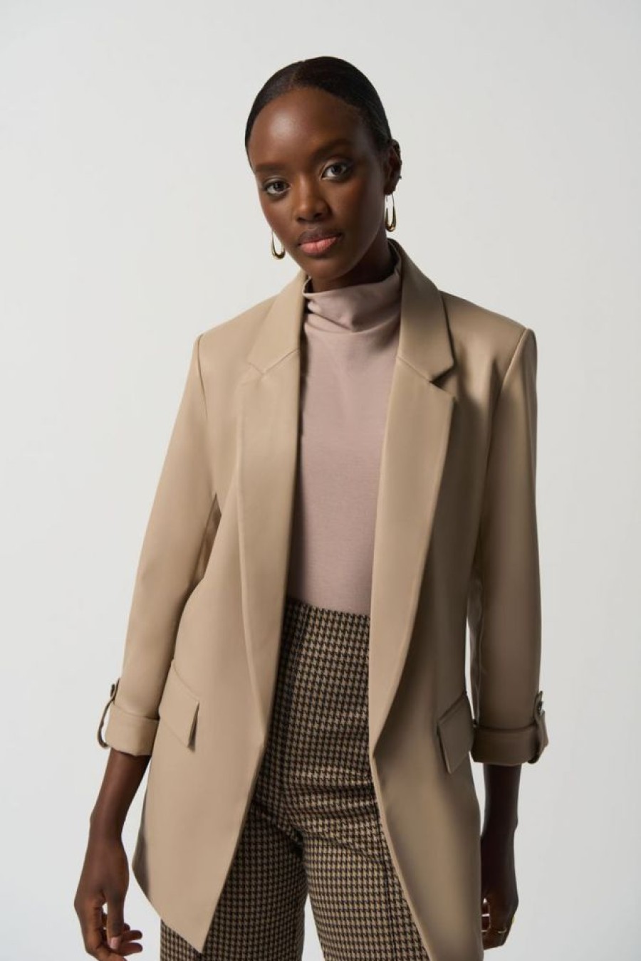 Women JOSEPH RIBKOFF Coats & Jackets | Joseph Ribkoff- Oversized Faux Leather Blazer Latte