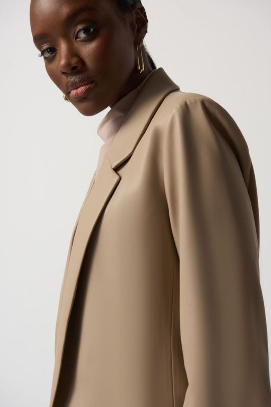 Women JOSEPH RIBKOFF Coats & Jackets | Joseph Ribkoff- Oversized Faux Leather Blazer Latte