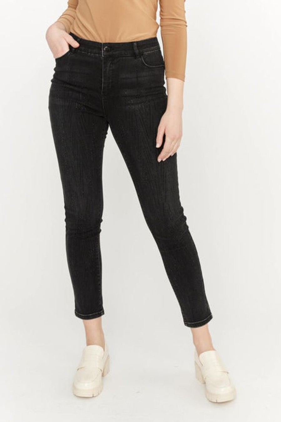 Women FRANK LYMAN Bottoms | Frank Lyman- Beaded Slim Leg Jeans Black