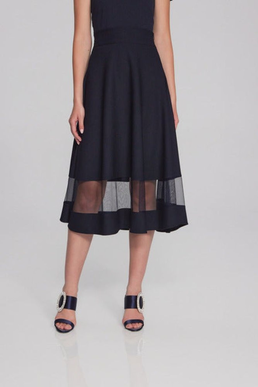 Women JOSEPH RIBKOFF Bottoms | Joseph Ribkoff- Mesh Band Flared Skirt Midnight Blue