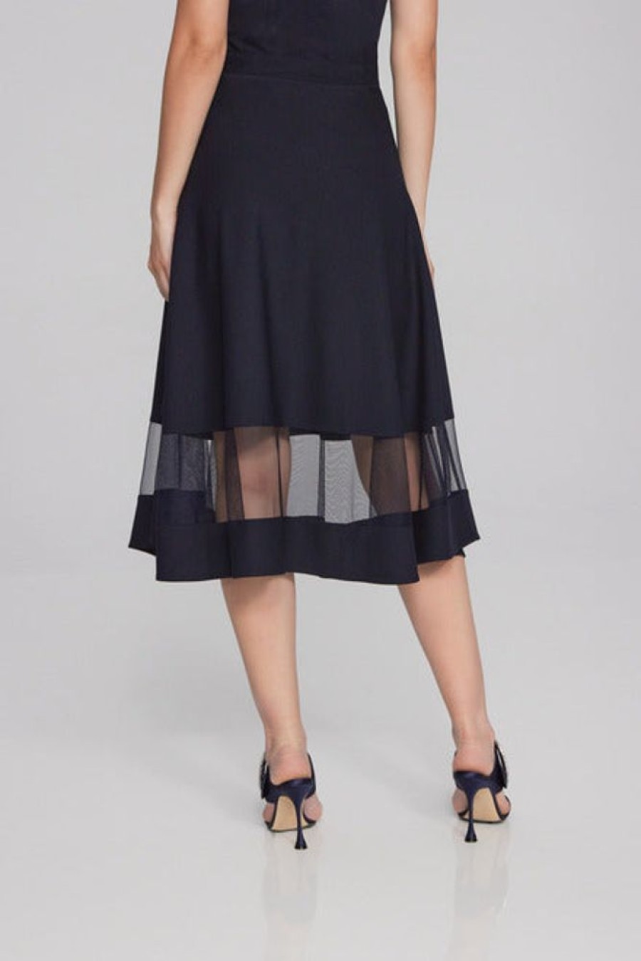 Women JOSEPH RIBKOFF Bottoms | Joseph Ribkoff- Mesh Band Flared Skirt Midnight Blue