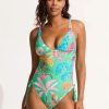 Women SEAFOLLY One Piece | Seafolly- Ladies Tropica Drawstring One Piece Jade