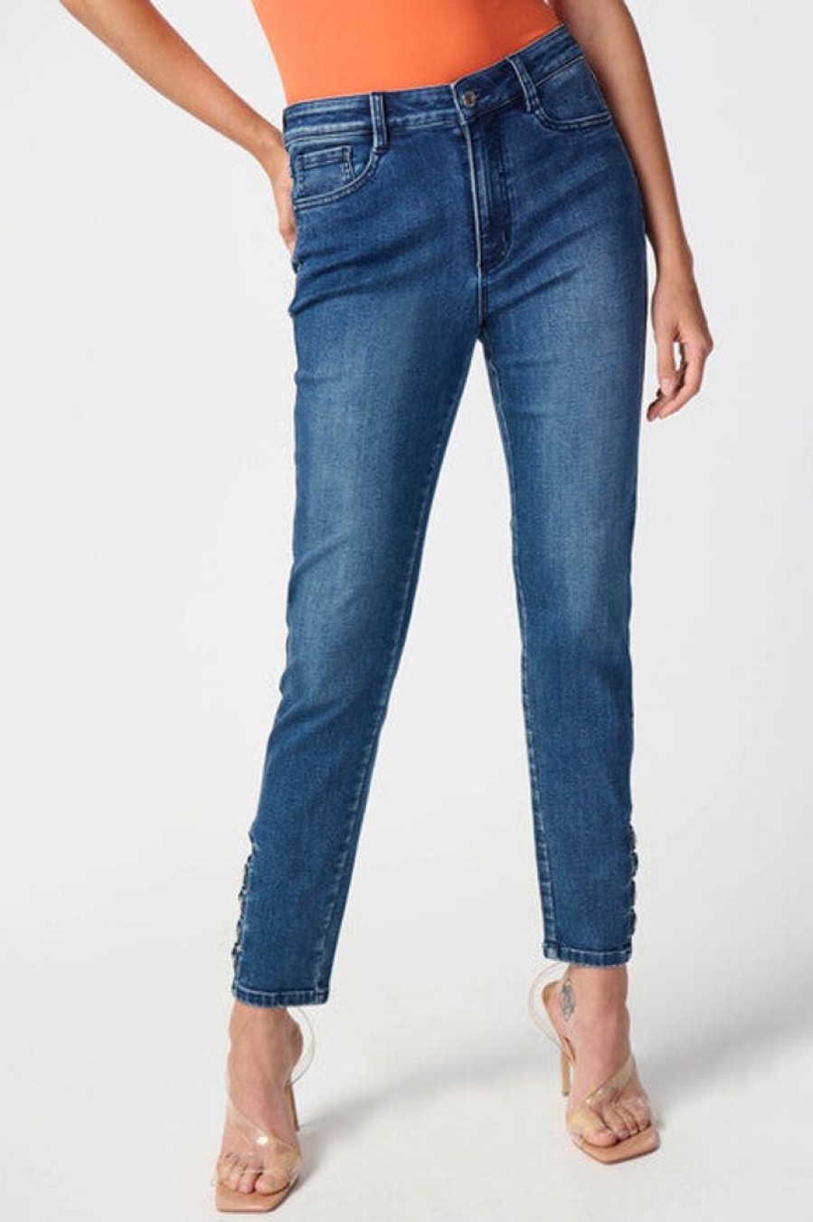 Women JOSEPH RIBKOFF Bottoms | Joseph Ribkoff- Eyelet Detail Jeans Med Blue