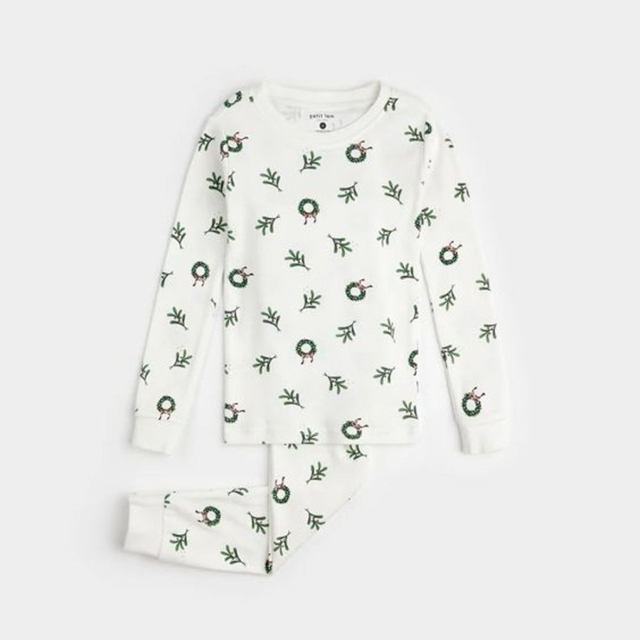 Kid PETIT LEM Sleepwear | Petit Lem- Big Kids Wreath Print Pajama Set Off White