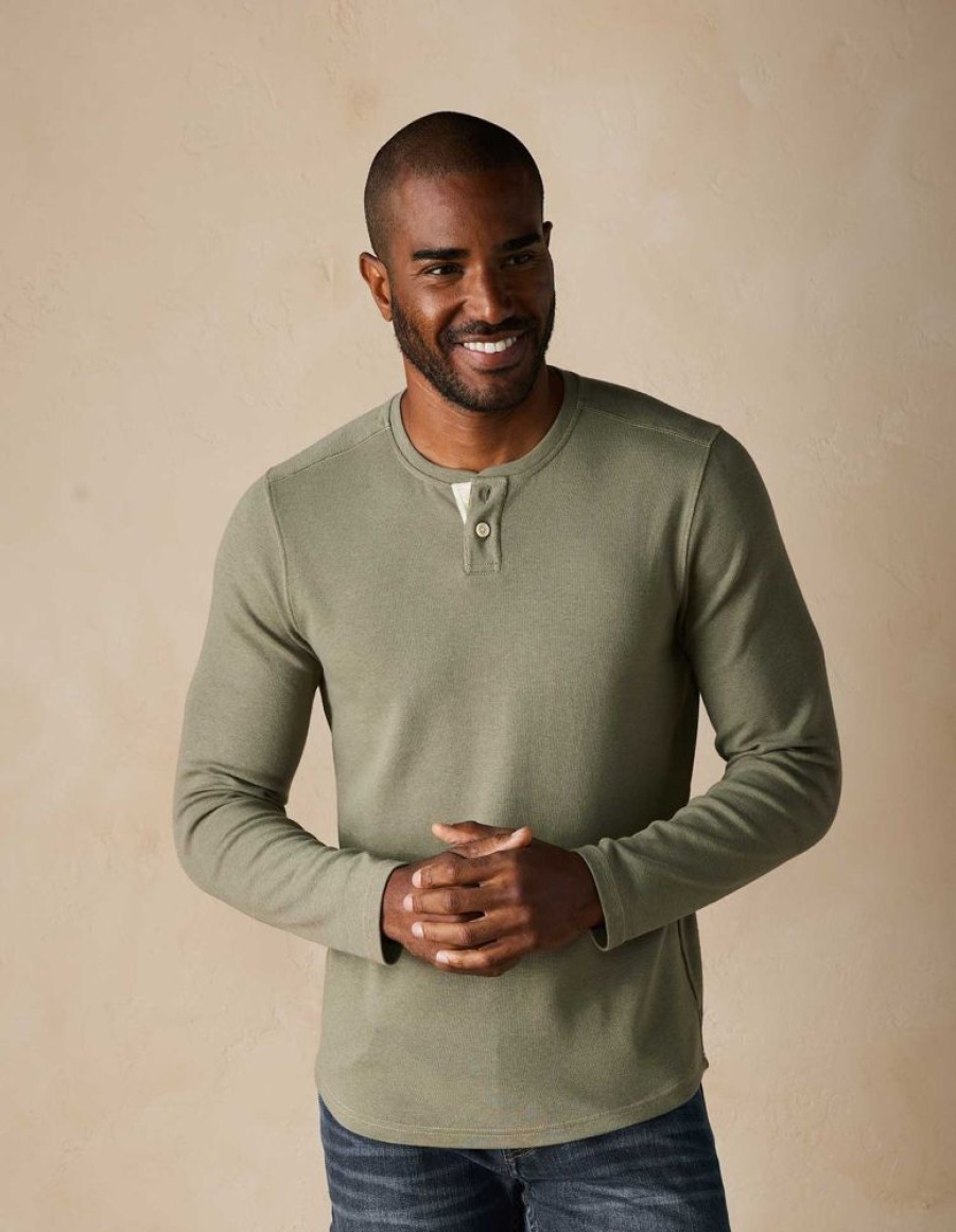 Men NORMAL BRAND Tops | Normal Brand- Men'S Puremeso Two Button Henley Moss