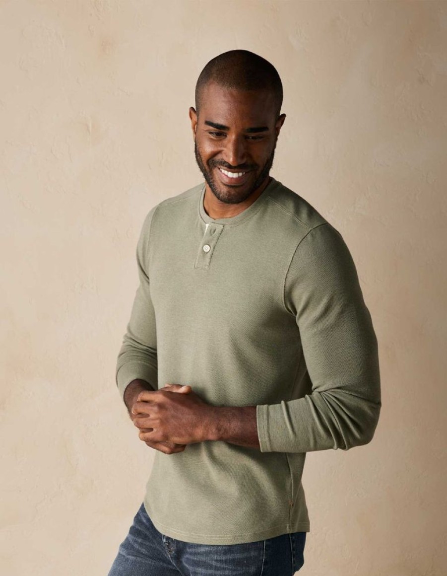 Men NORMAL BRAND Tops | Normal Brand- Men'S Puremeso Two Button Henley Moss