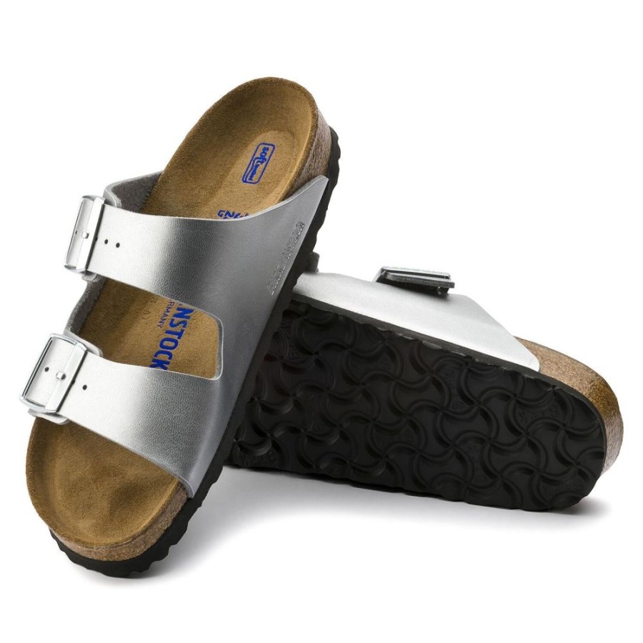 Women BIRKENSTOCK Sandals | Birkenstock-Women'S Arizona Soft Footbed Silver