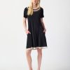 Women JOSEPH RIBKOFF Dresses | Joseph Ribkoff- Two-Tone Dress With Pockets Blk-Moonstone