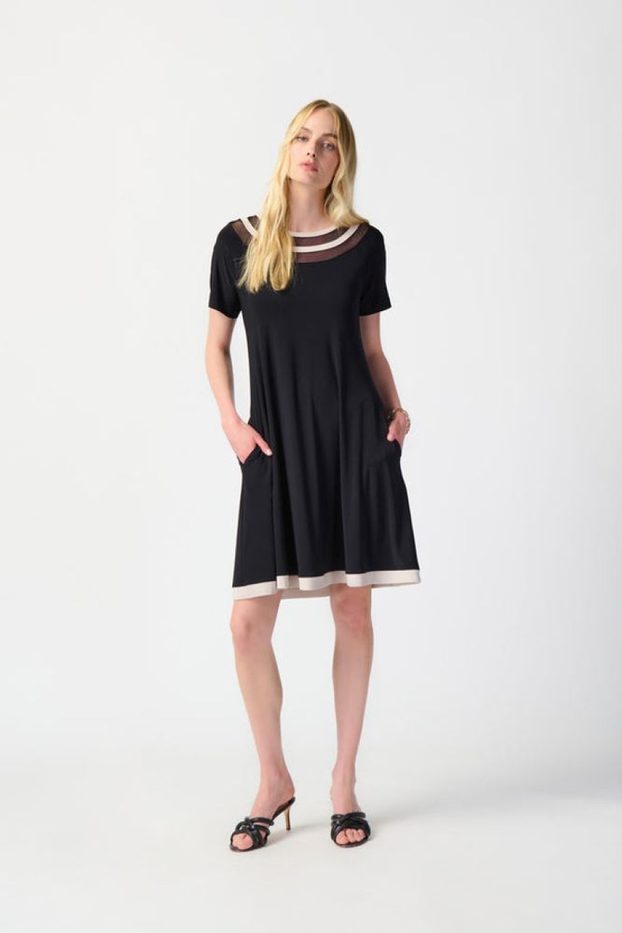 Women JOSEPH RIBKOFF Dresses | Joseph Ribkoff- Two-Tone Dress With Pockets Blk-Moonstone