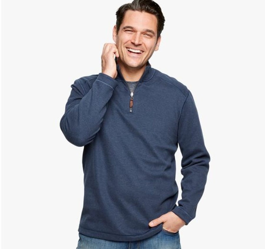 Men JOHNSTON & MURPHY Tops | Johnston & Murphy- Men'S Reversible Solid Quarter-Zip Navy-Brown