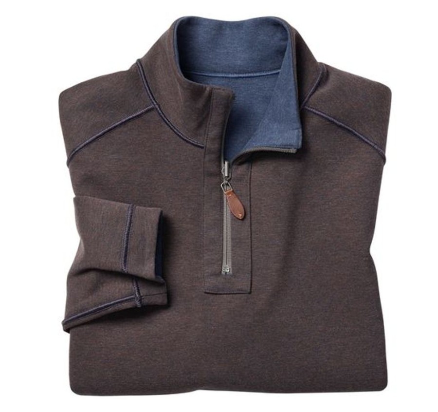 Men JOHNSTON & MURPHY Tops | Johnston & Murphy- Men'S Reversible Solid Quarter-Zip Navy-Brown